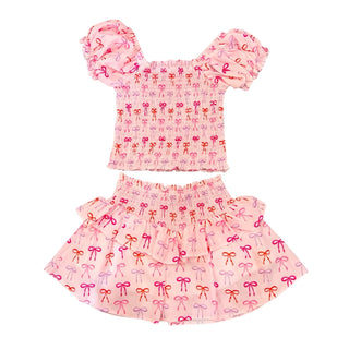 Tweenstyle 2Pc Pink Bow Print Skirt Set