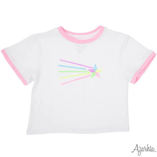 Azarhia Girls White Boxy Tee - Sequin Shooting Star
