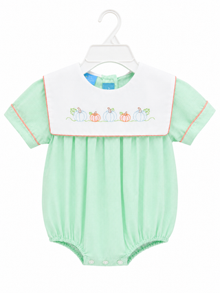 Pumpkins- Green Gingham Bubble W/ Square Collar