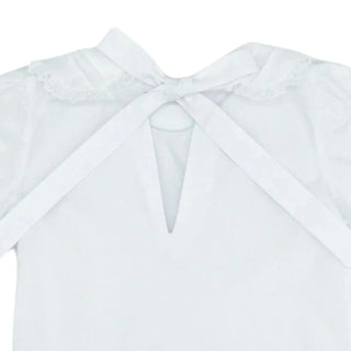 Lulu Bebe Joy White L/S Blouse with Tie Back Lace-Trimmed Peter Pan Collar