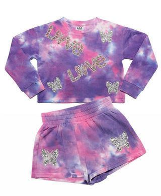 Mia NY Purple Tie-Dye Butterfly Sweatshirt and Short Set