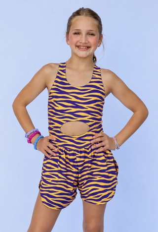 Belle Cher Tiger Striped Haddie Romper