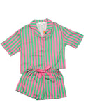 Kids Silky Pink & Green Stripe Short Sleeve Set