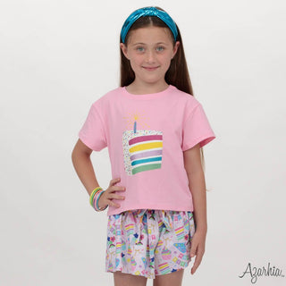 Azarhia Birthday Cake on Pink Boxy Tee