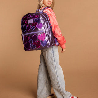 State Backpack - Kane Kids Double Pocket - Metallic 3D Hearts