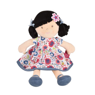 Lilac Plush Doll - Black Hair w/ Blue Floral Dress