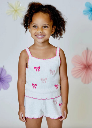 Winter White 2Pc Embroidered Bow Short Set