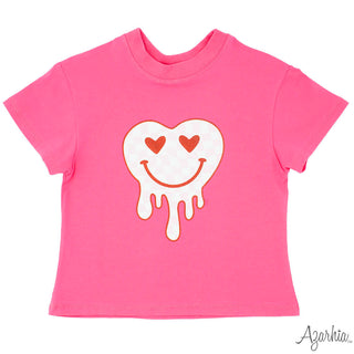 Azarhia Boxy Tee - Glitter Drip Heart Smiley Hot Pink Valentines