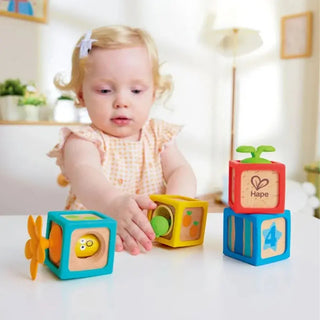 Hape number blocks with fruit pictures and fidget activities
