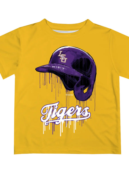 Tigers Baseball Dripping Helmet Yellow Tee Shirt