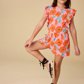 Tea Collection Flutter Sleeve Romper - Poppy Poppies
