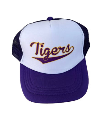 Azarhia Tiger Script Purple Trucker Hat