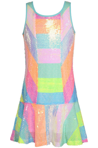 Hannah Banana Colorblock Neon Sequined Stripe Dress