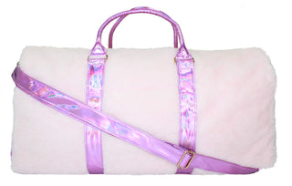 Pink Faux Fur Weekender Duffle with Iridescent Purple Trim