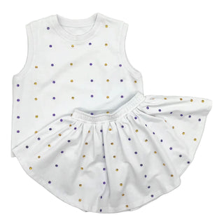 Blended Spirit White 2Pc Purple/Gold Stoned Skirt Set