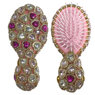 Bari Lynn Fully Jeweled Hair Brush - Hearts