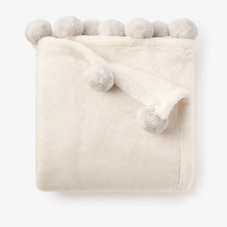 Flannel Fleece Pom Blanket - Gray