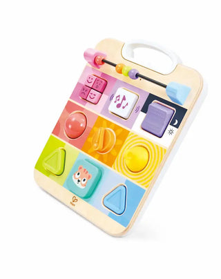 Hape toddler sensory board with peek-a-boo door and sliding beads