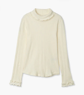 Cami Lace Winter Cream Lettuce-Edge Ribbed Turtleneck