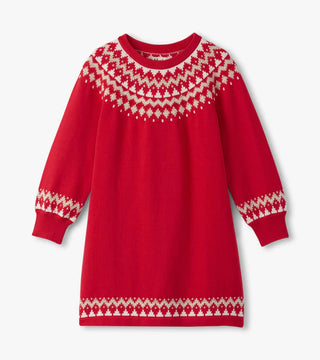Hatley Holiday Red Fair Isle Swing Sweater Dress