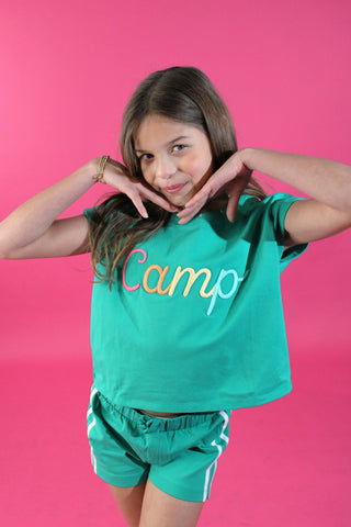 Slushy Camp Green Embroidered Short Set