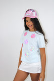 Paper Flower S/S Baseball Balls Appliqued Tee
