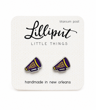 Lilliput Little Things Earrings - Purple and Gold Cheer Megaphone