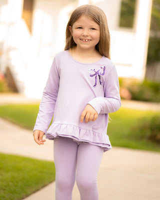 The Yellow Lamb Tinley Lavender Top with Sequin Bow