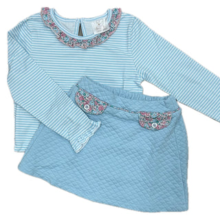 Blue Striped Knit Top & Quilted Skort 2Pc Set