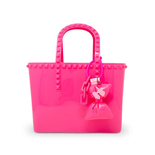 Zomi Gems Hot Pink Jumbo Jelly Stud Tote w/ Puffy Bow Charm Bag
