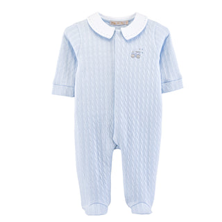 Little Train Pima Jacquard Footie w/ Embroidered Collar