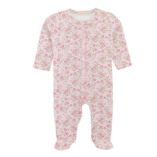 Velvet Petals Printed Pima Zipped Footie w/ Ruffles