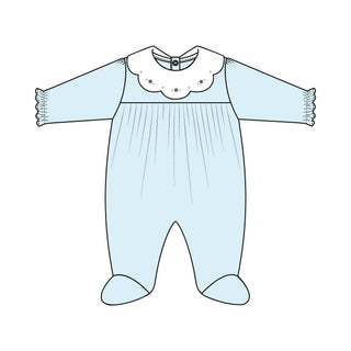 Baby Club Chic BLUE Sweet Roses Footie w/ Embroidered Collar