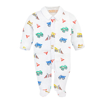 Baby Club Chic Construction Trucks Footie w/collar