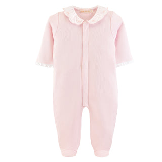 Pretty Bows & Roses PINK Pima Jacquard Footie w/ Embroidered Collar