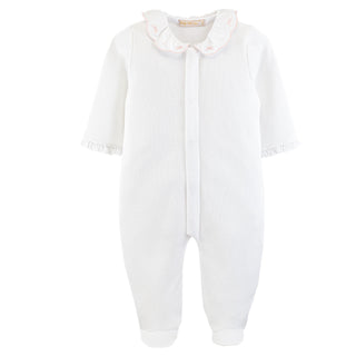 Pretty Bows & Roses WHITE Pima Jacquard Footie w/ Embroidered Collar