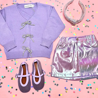 Mini Dreamers Shaylee Crystal Bow Cardigan - Purple