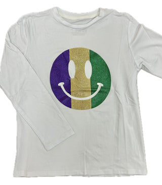 Azarhia Mardi Gras Glitter Smiley Long Sleeve