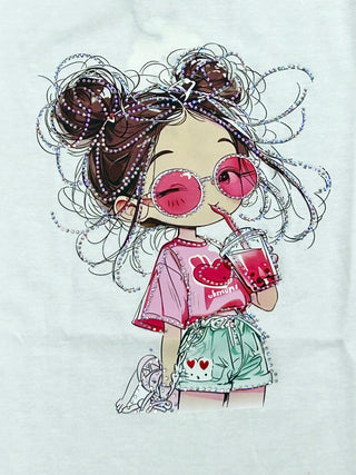 Rhinestone Bubble Tea Tee- White