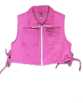 Erge Washed Denim Vest - Neon Fuschia
