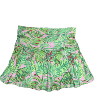 Azarhia Gathered Skort - Pink Green Palm Leaves