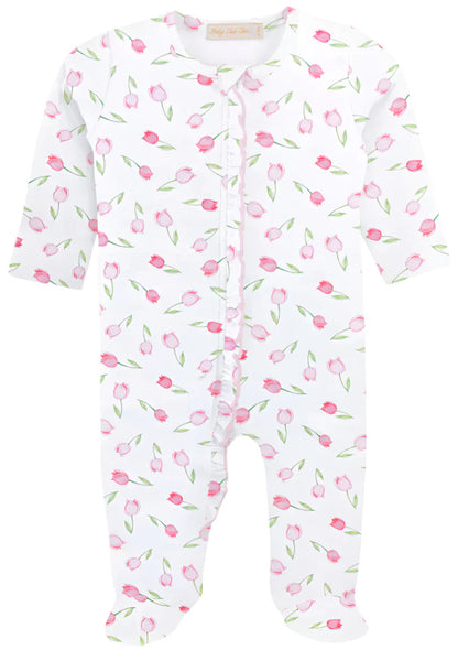 Baby Club Chic Baby Tulips Pink Zipped Footie w/ Ruffles