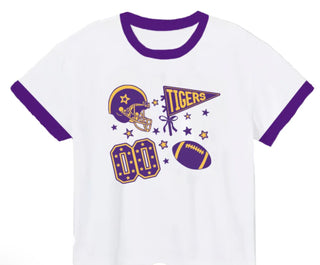 Sequin Football Elements Boxy T Tigers Purple Gold