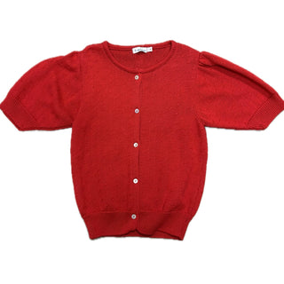 Red Puff Sleeve Cardigan- Tween