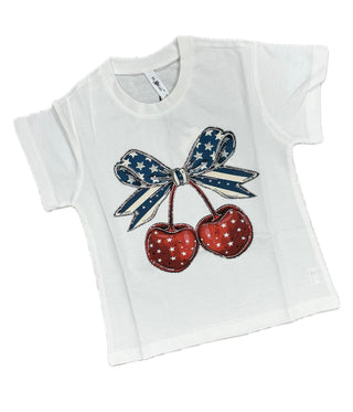 Rhinestone Patriotic Cherries Tee- White