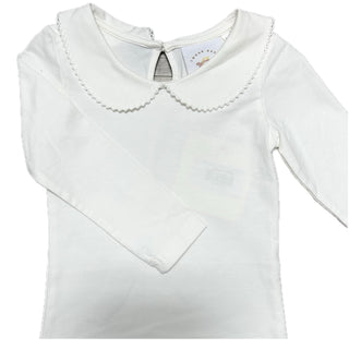 White Picot Trim Peter Pan L/S Girls Knit Top