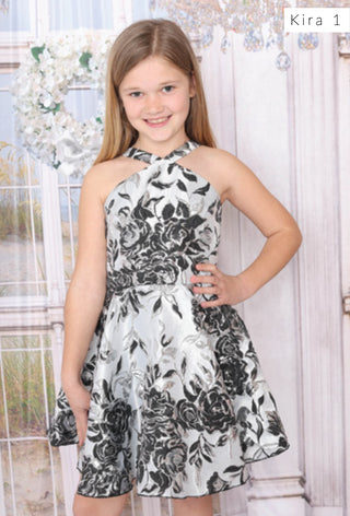 Dolls and Divas Silver/Black Floral Jacquard Dress