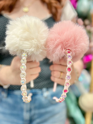 Bari Lynn Thin Round Jewels with Fur Ball Headband