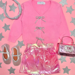 Mini Dreamers Shaylee Crystal Bow Cardigan - Pink