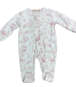 Baby Club Chic Toile Pink Bunnies Footie Zipper w/ Ruffles